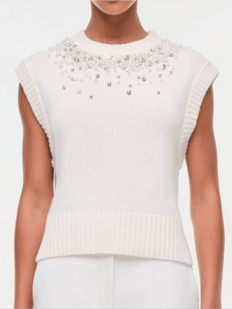 Simkhai Candra Pearl/Crystal Embellished Knit Vest In Ivory Women's Size Xs Nwt